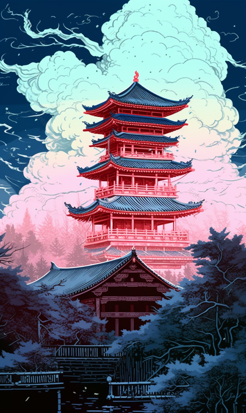 中国风古代建筑古楼插画背景,插画/手绘图,插画/手绘图库,插画/手绘图下载,插画/手绘